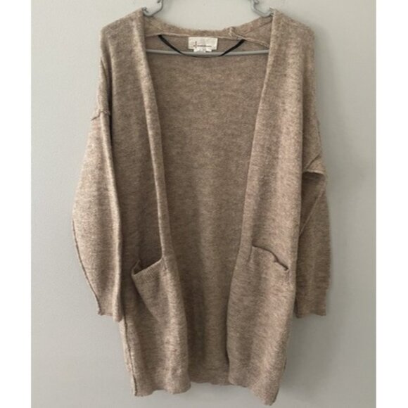 Anthropologie Women’s Small Fuzzy Open Front Beige Acrylic Cardigan Sweater S - Picture 1 of 9